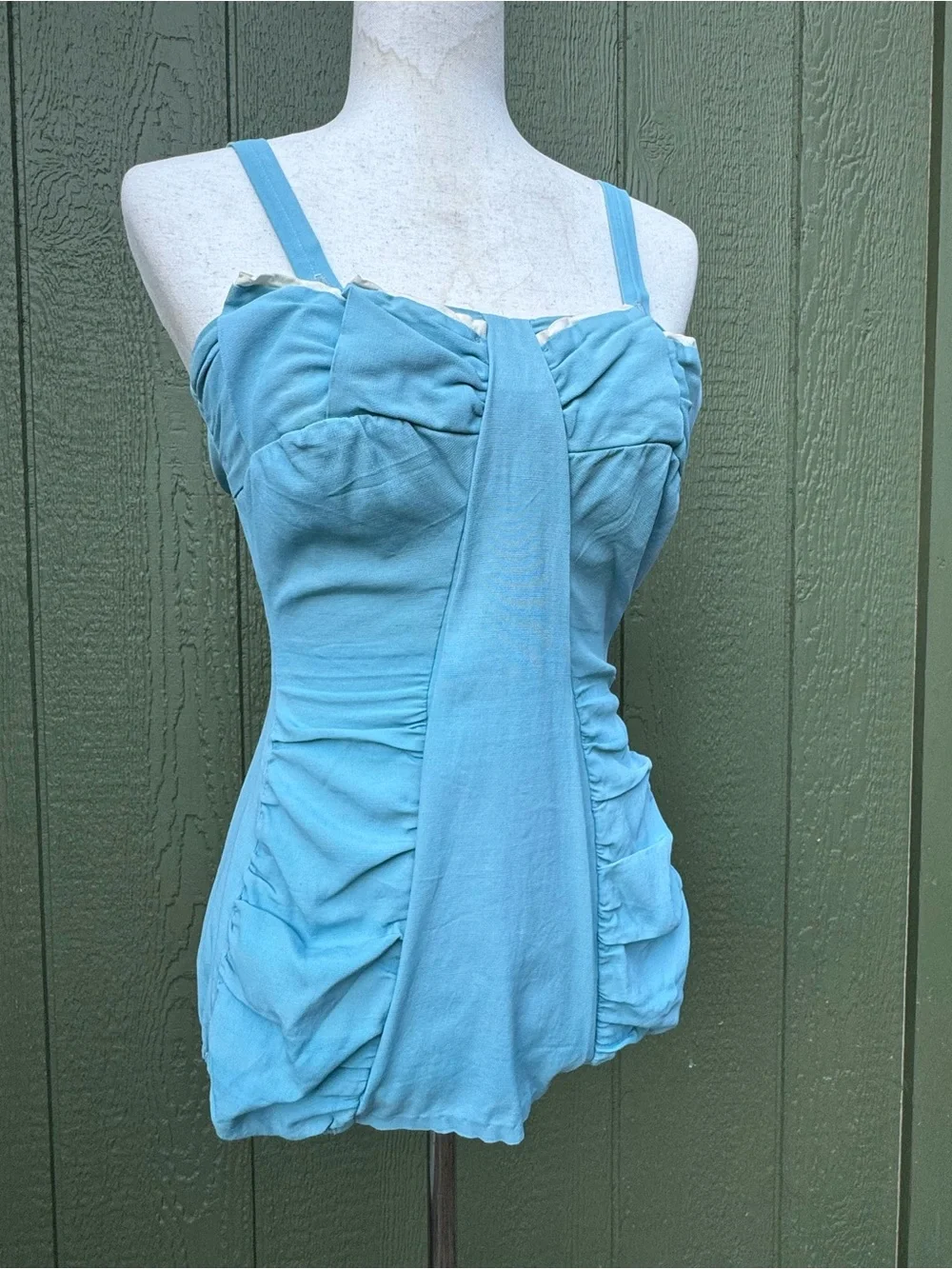 1950s Catalina of California Vintage Turquoise Blue Ruched Swimsuit